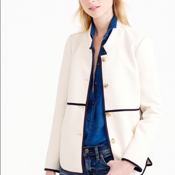 NWT J Crew cream with blue piping jacket - Picture 2 of 13